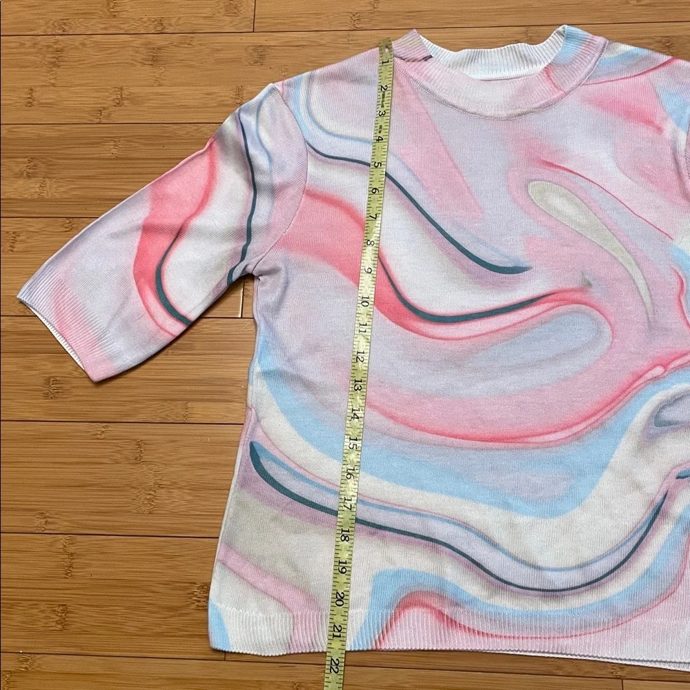 Anthropologie Short Sleeve Sweater Small Multicolor Swirl Marble Print Crewneck - Picture 16 of 16